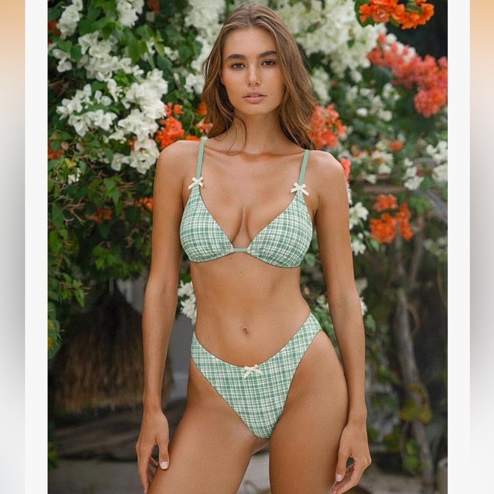 Seamoly Green Plaid Bikini Set